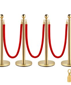 VEVOR Set of 2 Gold Crowd Control Stanchions with 1.5m Red Velvet Ropes