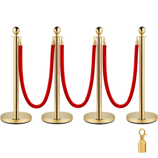 VEVOR Set of 2 Gold Crowd Control Stanchions with 15m Red Velvet Ropes