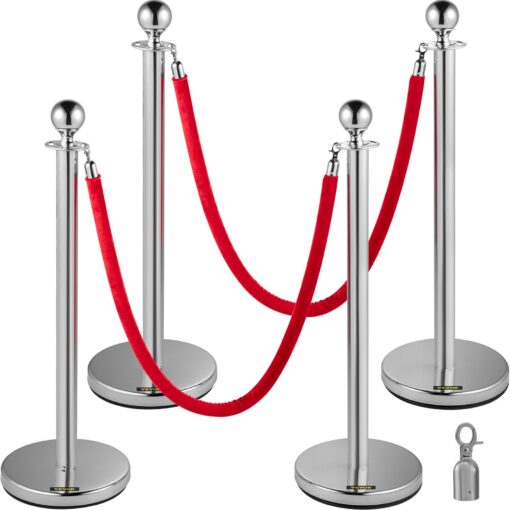 VEVOR Silver Crowd Control Stanchions with 15m Red Velvet Rope