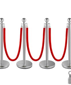 VEVOR 4-Pack Silver Retractable Stanchion Posts with 1.5m Red Velvet Ropes for Crowd Control