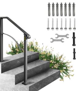 Black Wrought Iron Handrail for 2-3 Steps – Outdoor Stair Railing with Stylish Design