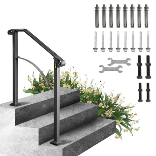 Black Wrought Iron Handrail for 2 3 Steps Outdoor Stair Railing with Stylish Design