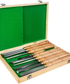 8-Piece HSS Lathe Chisel Set with Brass Ferrules & Wooden Handles in Case – Woodturning Tools