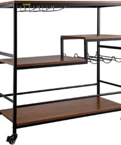 VEVOR 3-Tier Rustic Bar Cart with Wine Rack & Glass Holders