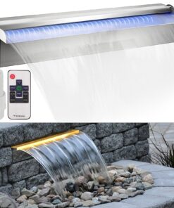 VEVOR Stainless Steel Waterfall Pool Fountain 45 x 11.5 x 8 cm with LED Lights