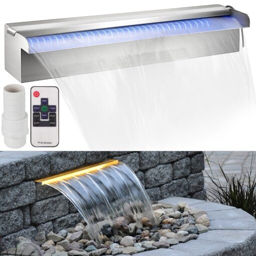 VEVOR Stainless Steel Waterfall Pool Fountain 45 x 115 x 8 cm with LED Lights