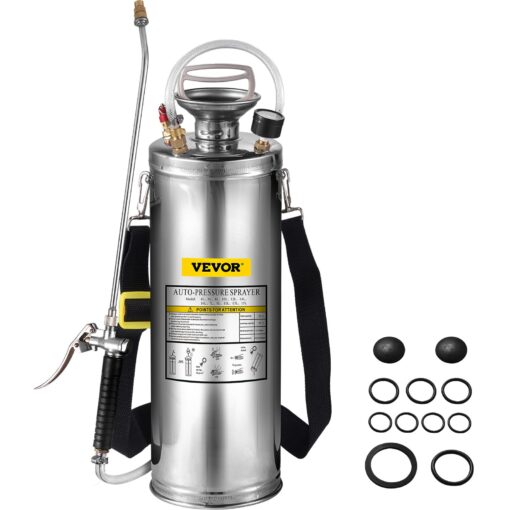 VEVOR 10L Stainless Steel Hand Pump Sprayer with Adjustable Nozzle for Gardening