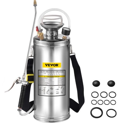 VEVOR 8L Stainless Steel Hand Pump Sprayer with Adjustable Nozzle for Gardening