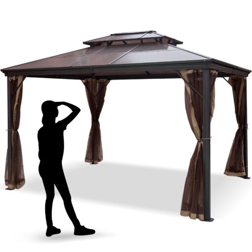 VEVOR 3x3m Hardtop Patio Gazebo with Mosquito Netting Double PVC Roof