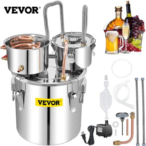 VEVOR 50L 132 Gal Alcohol Distiller Kit with Condenser Thumper