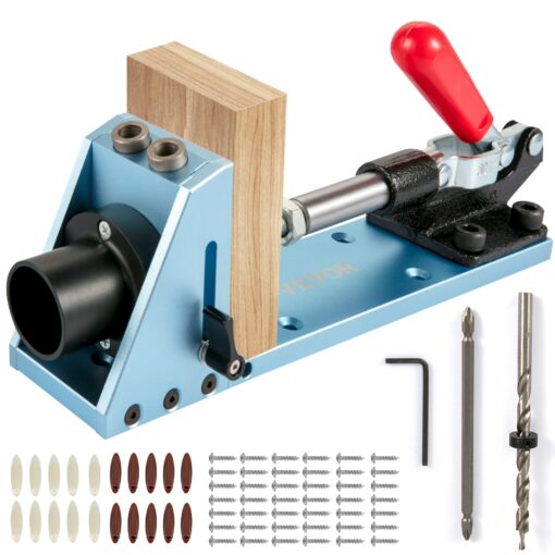 VEVOR Pocket Hole Jig Kit Adjustable Aluminum Woodworking System with 15° Angle Drill Guide and Metric Imperial Measurements for DIY Carpentry