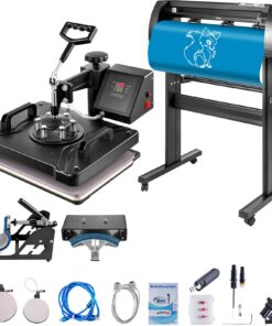 Vevor 5-in-1 Heat Press with 30x38 cm (12x15 in) Plate and 71 cm (28 in) Vinyl Cutter Plotter - Sublimation & Design Software Included