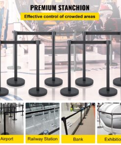 8-Piece Black Barrier with Heavy-Duty Concrete and Metal Base