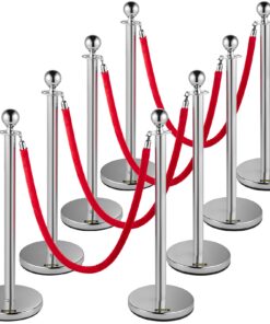 VEVOR Set of 8 Silver Crowd Control Stanchions with 1.5 m/5 ft Red Velvet Rope