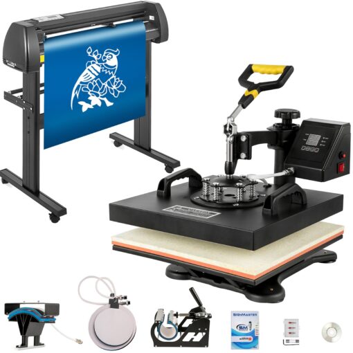 VEVOR 5 in 1 Heat Press 38x38cm 15x15in 870mm 34in Vinyl Cutter Plotter Machine Kit Sublimation Craft Printer