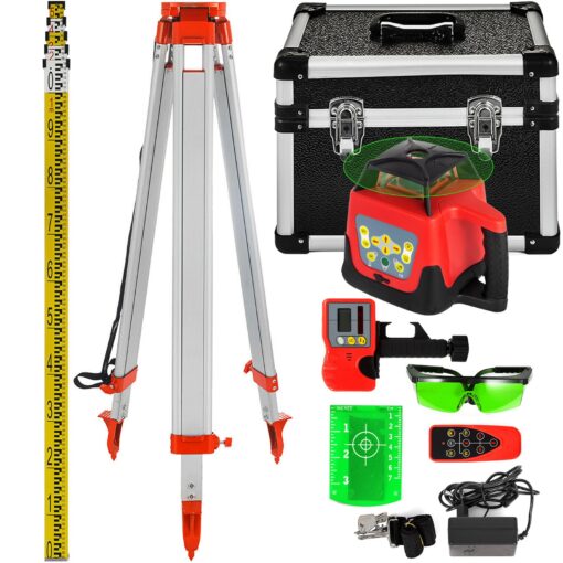 VEVOR Green Rotary Laser Level Kit with Adjustable Tripod and 5m164ft Staff