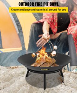 Deep Round Carbon Steel Wood Burning Fire Pit for Outdoor Patios and Camping