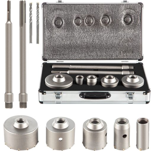 VEVOR Concrete Hole Saw Kit 30mm to 100mm 1 211 to 3 1516 Drill Bit Set with SDS Plus SDS Max Shanks for Brick