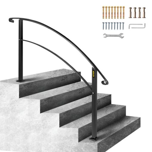 VEVOR Adjustable Wrought Iron Handrail for 5 Steps Max Height 625 cm246 in