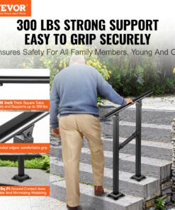 Matte Black Handrail with Installation Kit