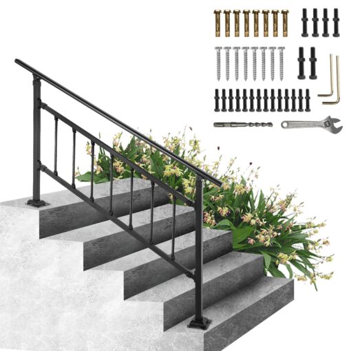 VEVOR Adjustable Wrought Iron Outdoor Stair Railing for 0 5 Steps