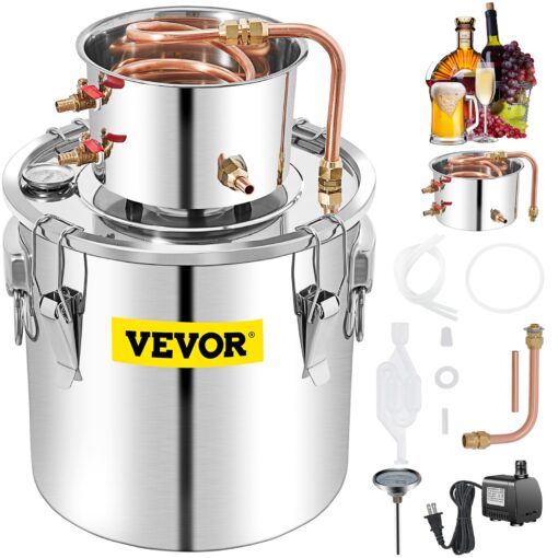 VEVOR 50L Stainless Steel Alcohol Distiller Kit with Condenser and Copper Tube