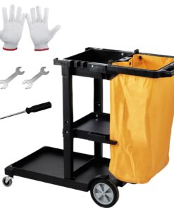 VEVOR 3-Shelf Commercial Janitorial Cleaning Cart with 90.7 kg (200 lbs) Capacity and 94.6 L (25 Gallon) Bag