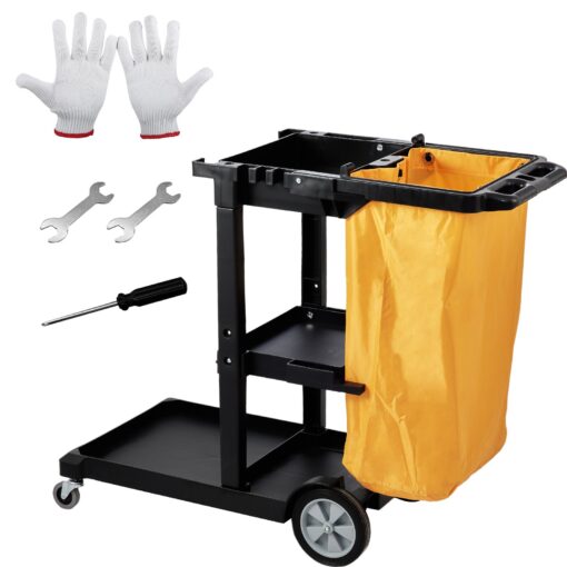 VEVOR 3 Shelf Commercial Janitorial Cleaning Cart with 907 kg 200 lbs Capacity and 946 L 25 Gallon Bag