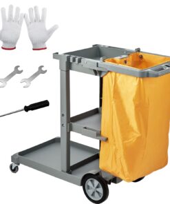 VEVOR 3-Shelf Commercial Janitorial Cart with 25 Gallon (94.6 L) PVC Bag