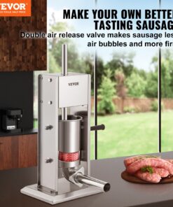 3L (5 lbs) Vertical Two Speed 304 Stainless Steel Sausage Maker with 4 Tubes and Suction Base for Home or Commercial Use
