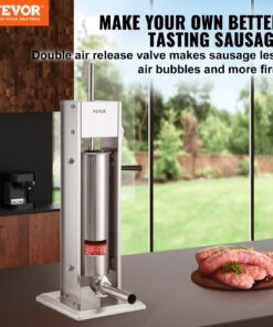 304 Stainless Steel Two-Speed Vertical Sausage Filling Machine with 4 Sizes Stuffing Tubes and Suction Base for Home or Commercial Use