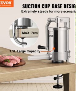 Food-Grade Manual Sausage Filling Machine with 3 Stuffing Tubes and Suction Base for Home & Commercial Use