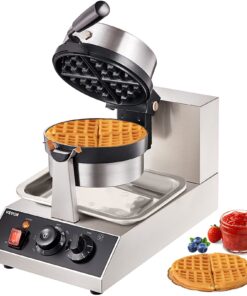 VEVOR Commercial 1300W Rotatable Non-Stick Round Waffle Maker - 220V