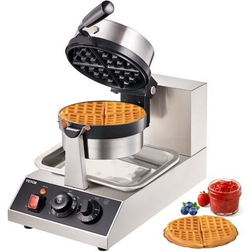 VEVOR Commercial 1300W Rotatable Non Stick Round Waffle Maker 220V