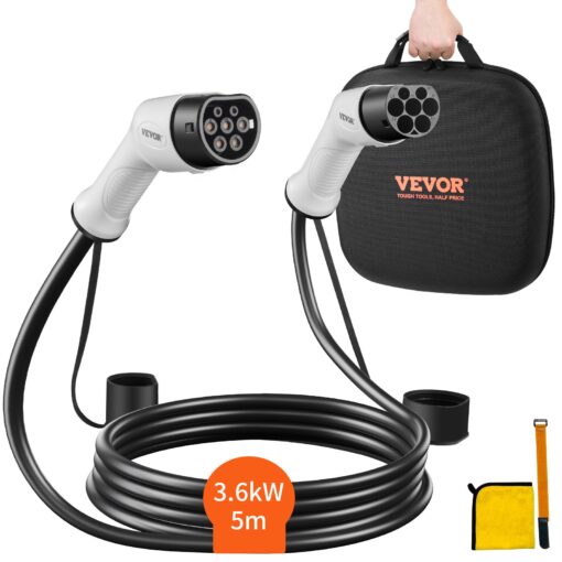 VEVOR Type 2 to Type 2 EV Charging Cable 16A 5m 164ft 36kW TPU for Electric Vehicles