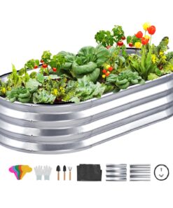 VEVOR Galvanized Metal Raised Garden Bed 122 x 62 x 28 cm (48.2 x 24.6 x 11 inch) Planter Box for Flowers