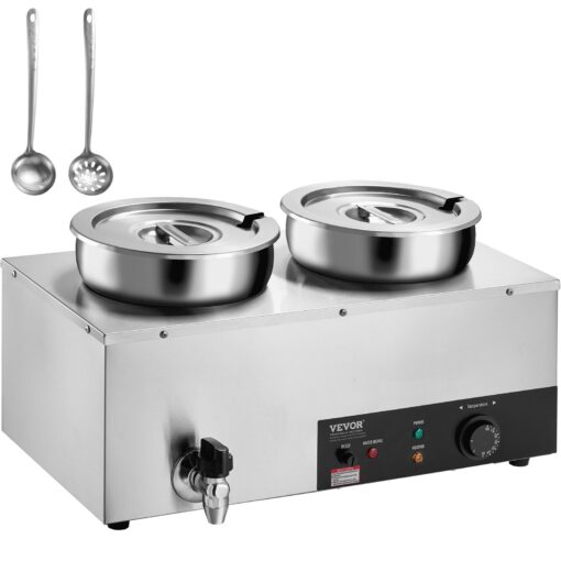 VEVOR Commercial Soup Warmer Station with Two 7L 74 Qt Pots