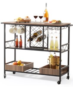 VEVOR Vintage 3-Tier Bar Cart with Wine Rack and Glass Holder