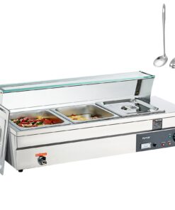 VEVOR Commercial Electric Countertop Buffet Food Warmer with Glass Shield - 3x11.4L (3x12Qt) Pans
