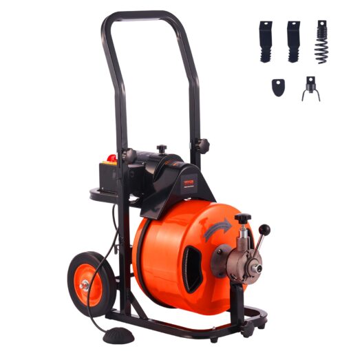 VEVOR Electric Drain Cleaner Machine with 305m 100 FT x 127mm 12 In Auto Feed