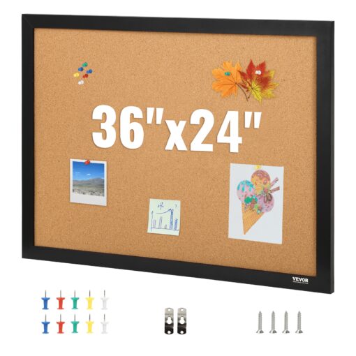 VEVOR Large Cork Bulletin Board 91x61 cm 36x24 inches with MDF Frame and 10 Pushpins for Home