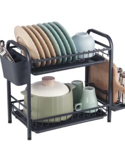 VEVOR 2-Tier Rustproof Stainless Steel Dish Drying Rack with Drainboard