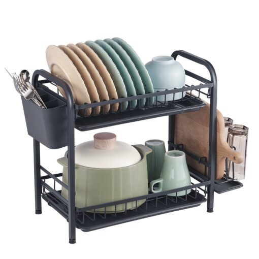 VEVOR 2 Tier Rustproof Stainless Steel Dish Drying Rack with Drainboard