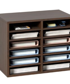 VEVOR Wood Literature Organizer with 12 Adjustable Compartments 52x30x41 cm (20.4x12x16.1 in) - Sturdy