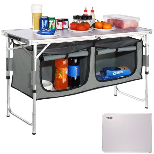 VEVOR Portable Camping Kitchen Table with Adjustable Heights 3 Levels 55 cm