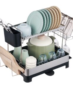 VEVOR 2-Tier Stainless Steel Dish Drying Rack with 360° Auto Drainage