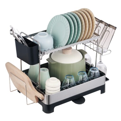 VEVOR 2 Tier Stainless Steel Dish Drying Rack with 360° Auto Drainage