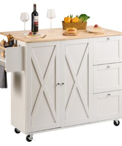 VEVOR Mobile Kitchen Island Cart with Solid Wood Top