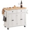 VEVOR White Kitchen Island Cart with Solid Rubber Wood Top
