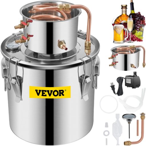 Vevor 5 Gallon 19L Moonshine Still Kit with Water Pump Stainless Steel Copper Alcohol Distiller for Whiskey